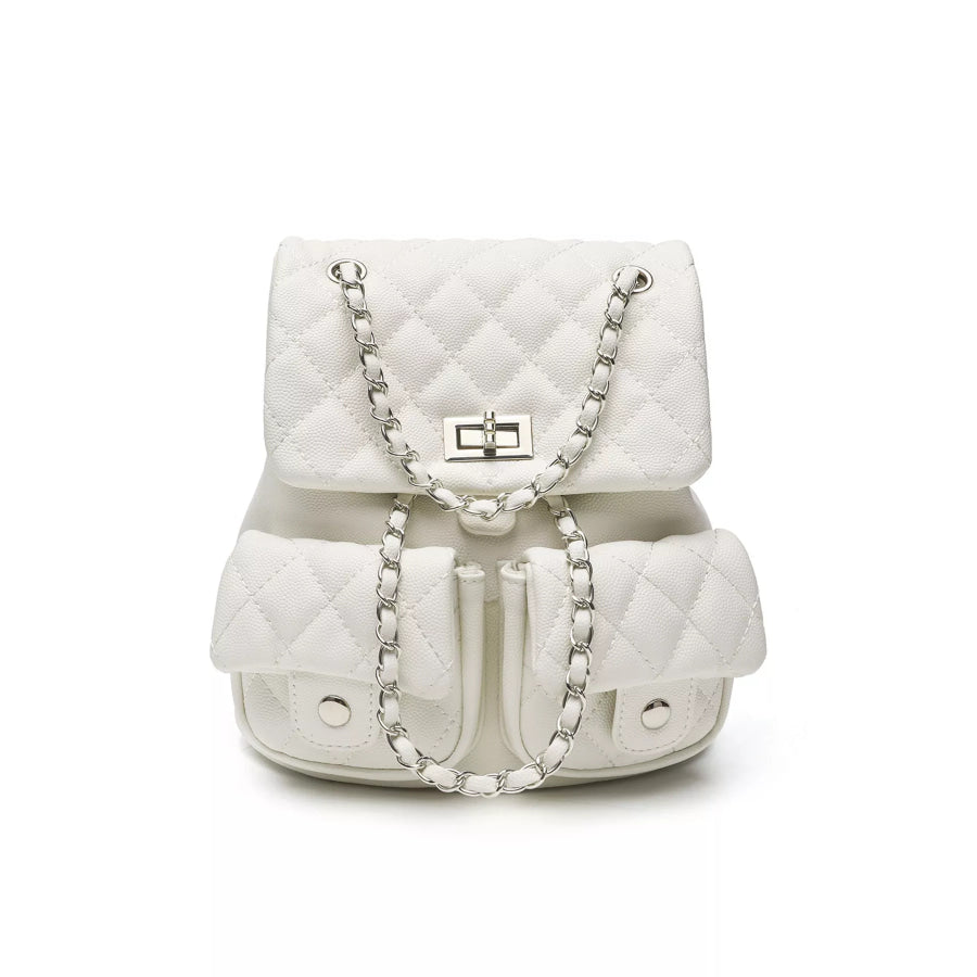 Quilted Chain Strap Backpack Bag White / onesize Apparel and Accessories