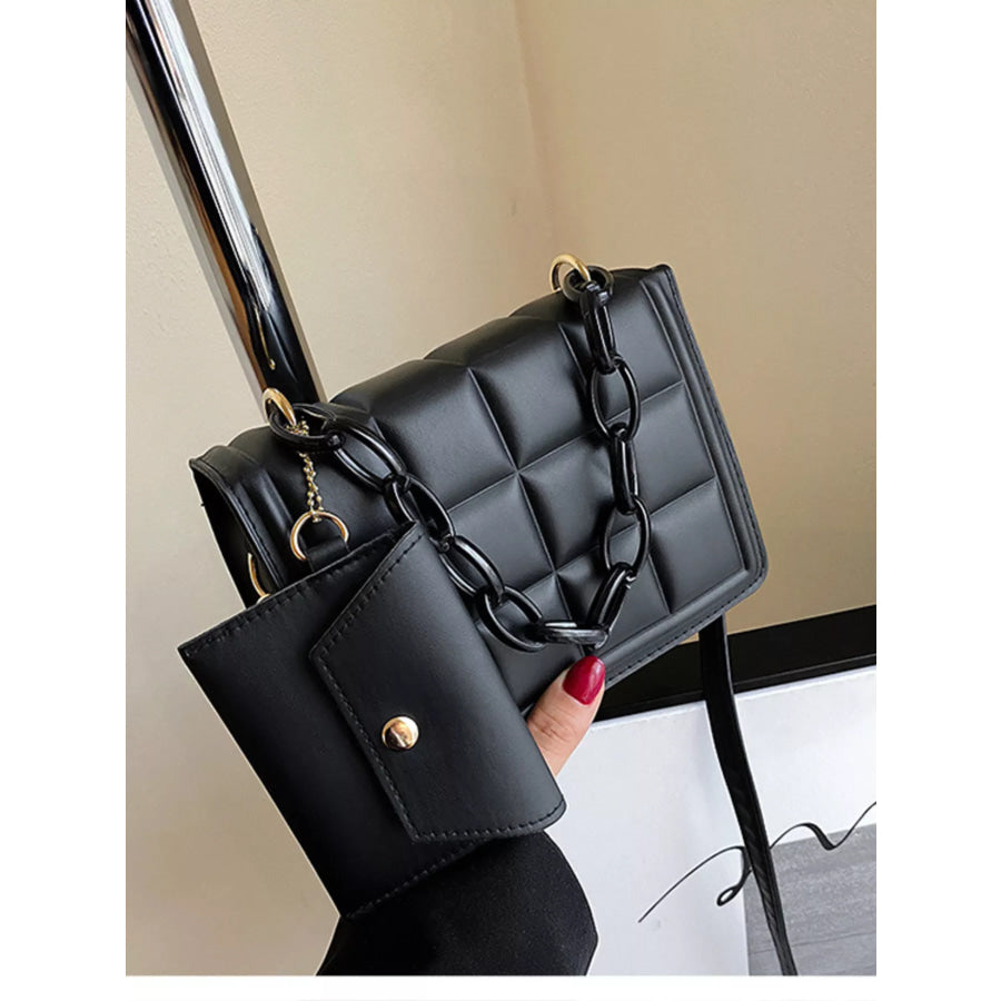 Quilted Chain Strap Crossbody Bag Black / One Size Apparel and Accessories