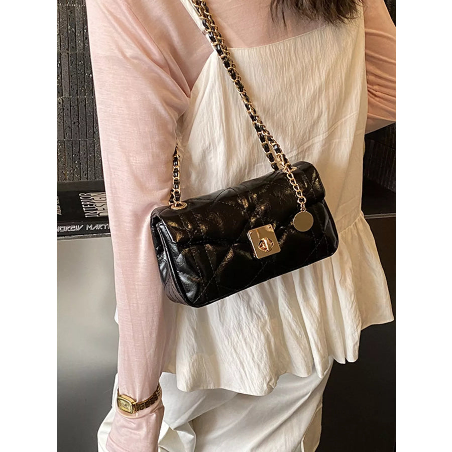 Quilted Chain Strap Crossbody Bag Black / One Size Apparel and Accessories