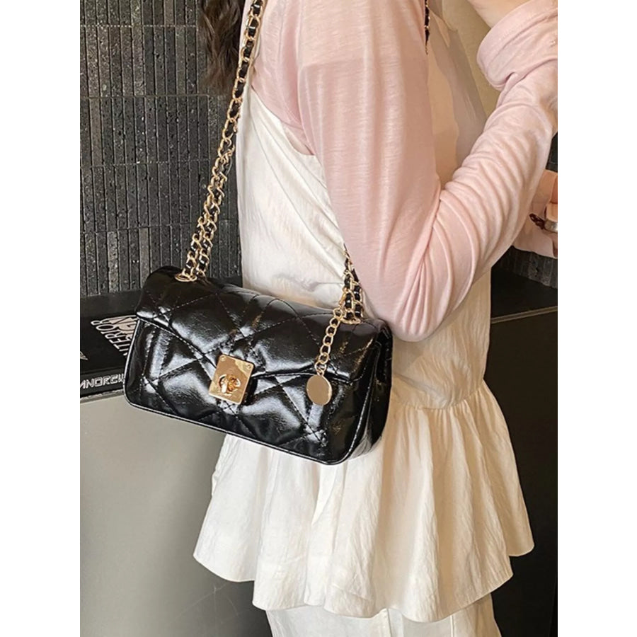 Quilted Chain Strap Crossbody Bag Black / One Size Apparel and Accessories