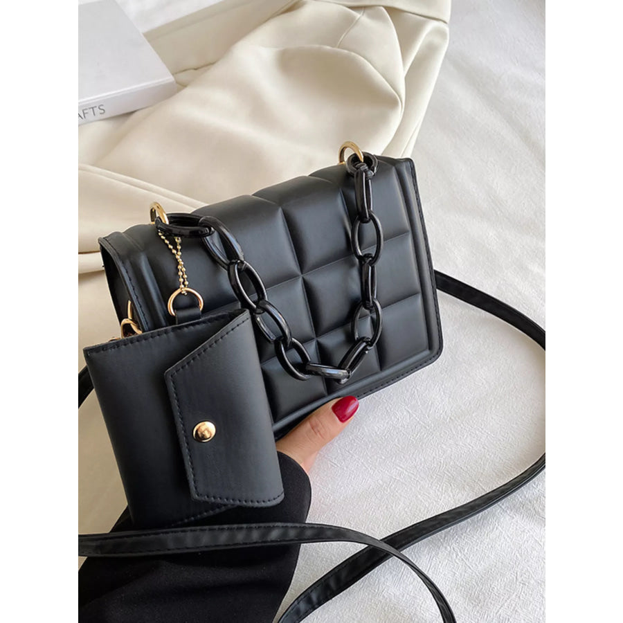 Quilted Chain Strap Crossbody Bag Black / One Size Apparel and Accessories
