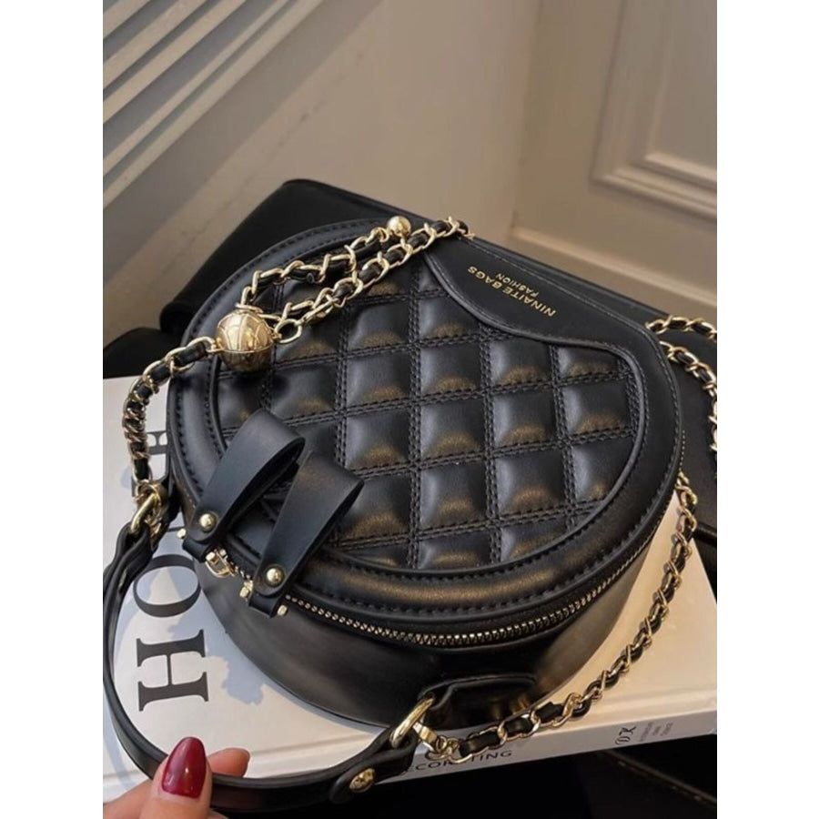Quilted Chain Strap Crossbody Bag Black / One Size Apparel and Accessories