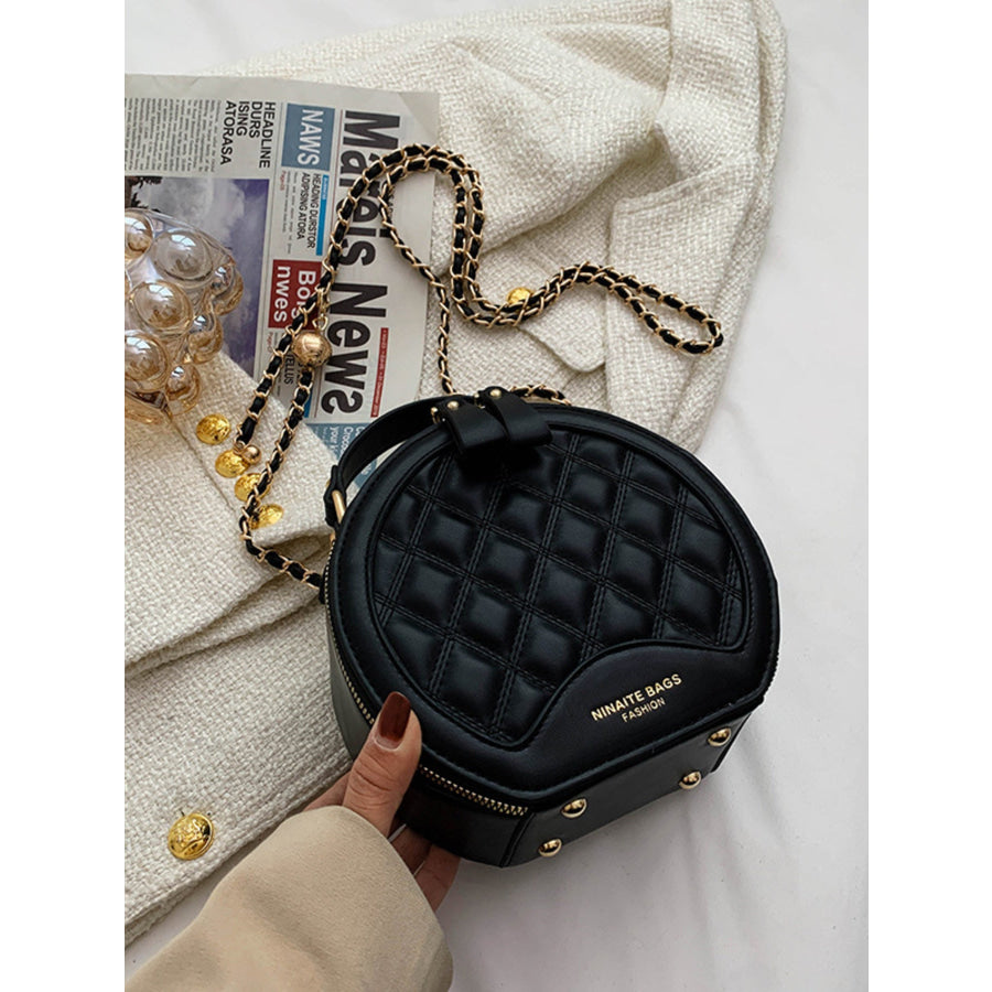 Quilted Chain Strap Crossbody Bag Black / One Size Apparel and Accessories