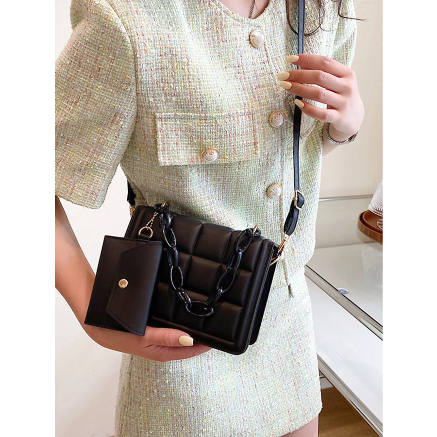 Quilted Chain Strap Crossbody Bag Black / One Size Apparel and Accessories