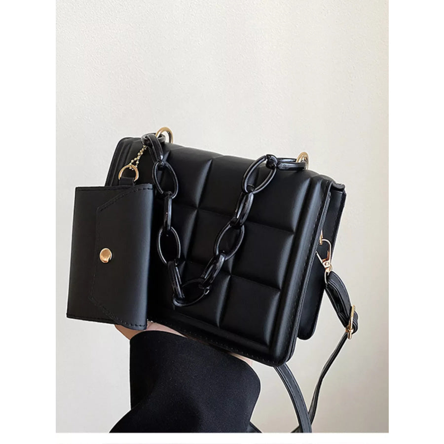 Quilted Chain Strap Crossbody Bag Black / One Size Apparel and Accessories