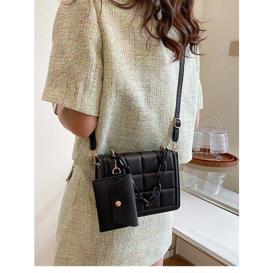 Quilted Chain Strap Crossbody Bag Black / One Size Apparel and Accessories