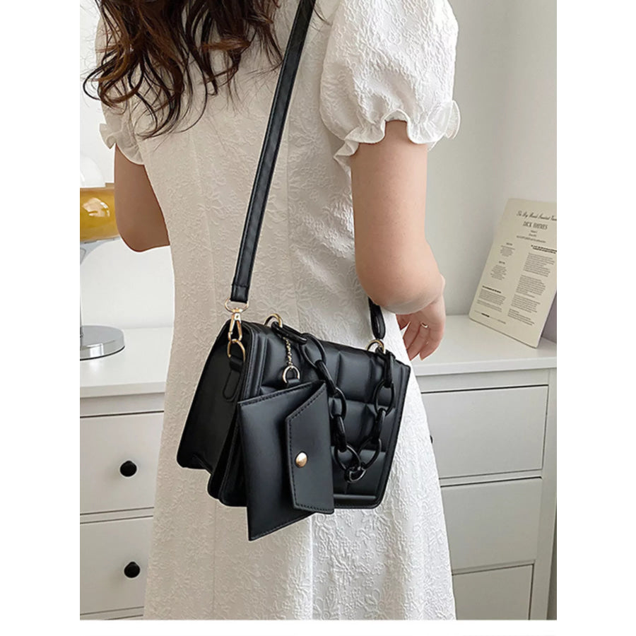 Quilted Chain Strap Crossbody Bag Black / One Size Apparel and Accessories