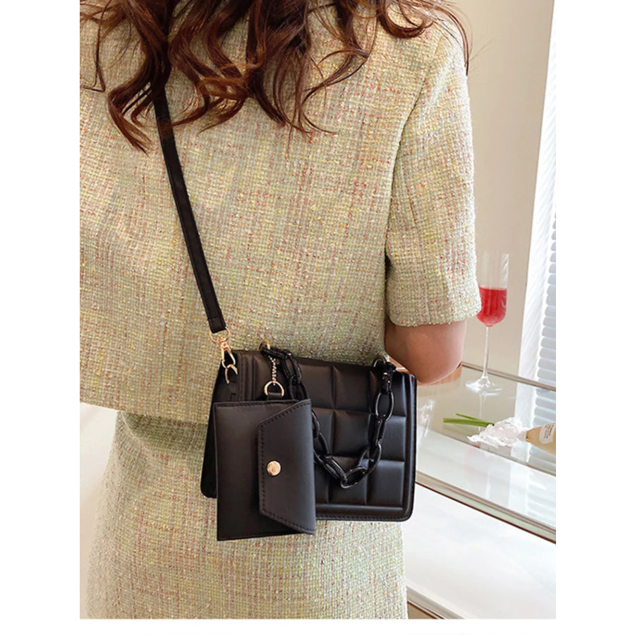 Quilted Chain Strap Crossbody Bag Black / One Size Apparel and Accessories
