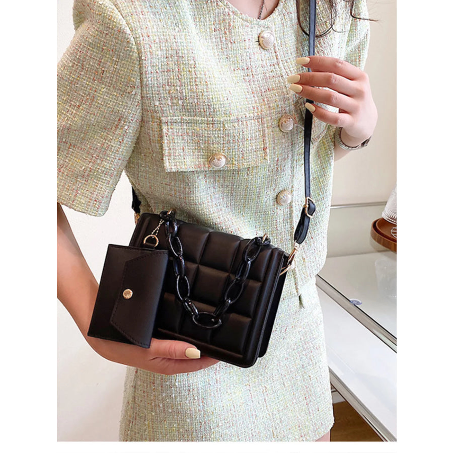 Quilted Chain Strap Crossbody Bag Black / One Size Apparel and Accessories