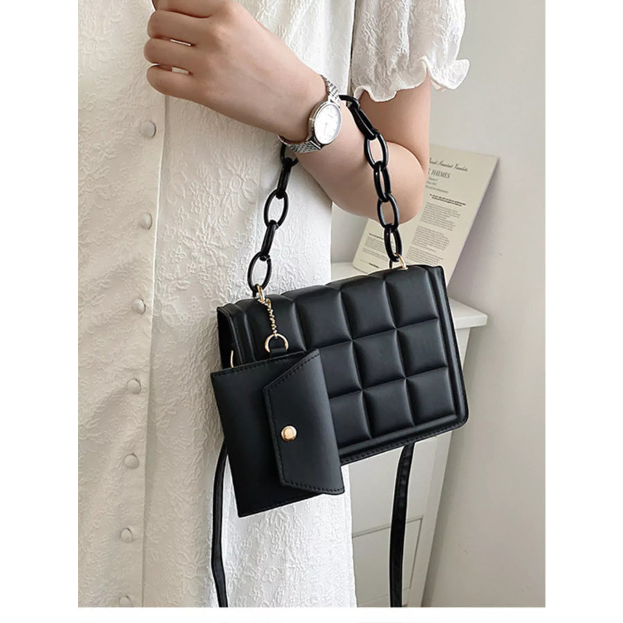 Quilted Chain Strap Crossbody Bag Black / One Size Apparel and Accessories