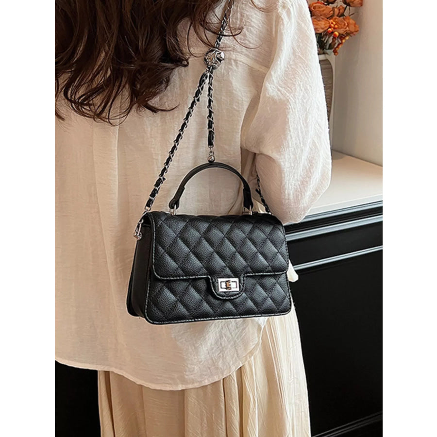 Quilted Chain Strap Crossbody Bag Black / onesize Apparel and Accessories