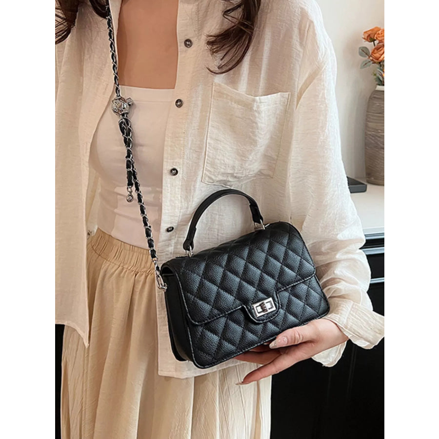 Quilted Chain Strap Crossbody Bag Black / onesize Apparel and Accessories