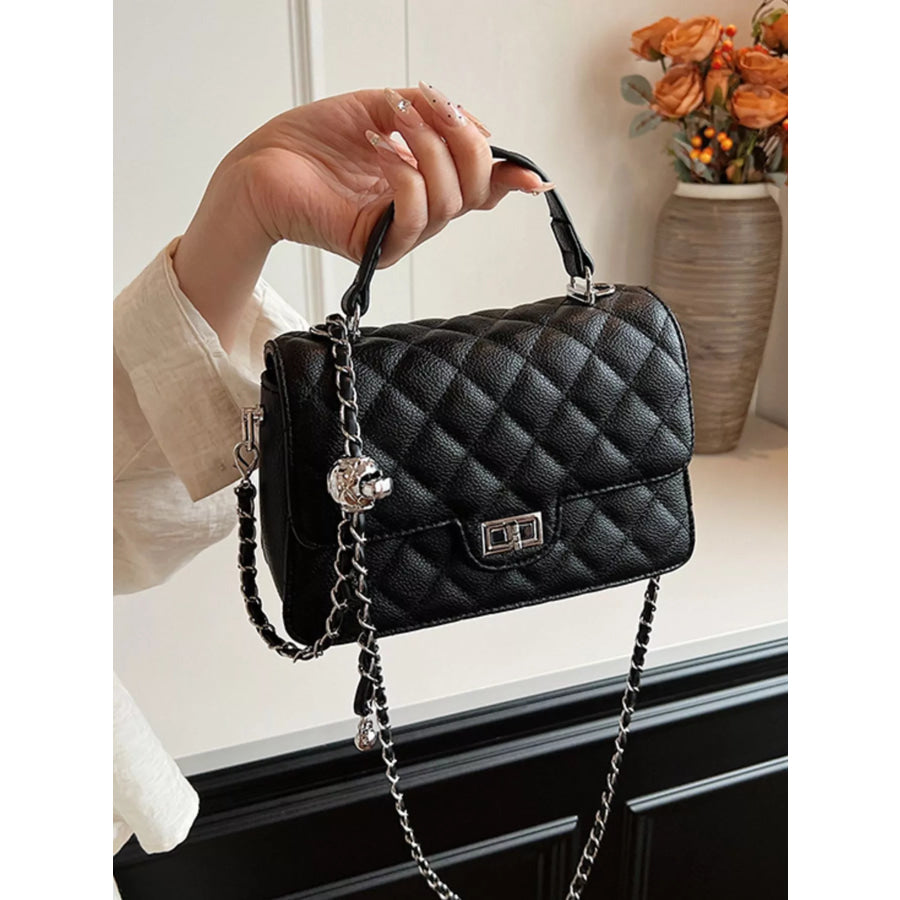 Quilted Chain Strap Crossbody Bag Black / onesize Apparel and Accessories