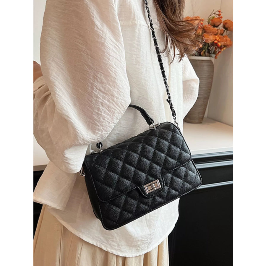 Quilted Chain Strap Crossbody Bag Black / onesize Apparel and Accessories