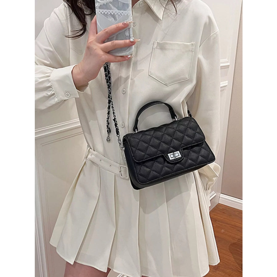 Quilted Chain Strap Crossbody Bag Black / onesize Apparel and Accessories