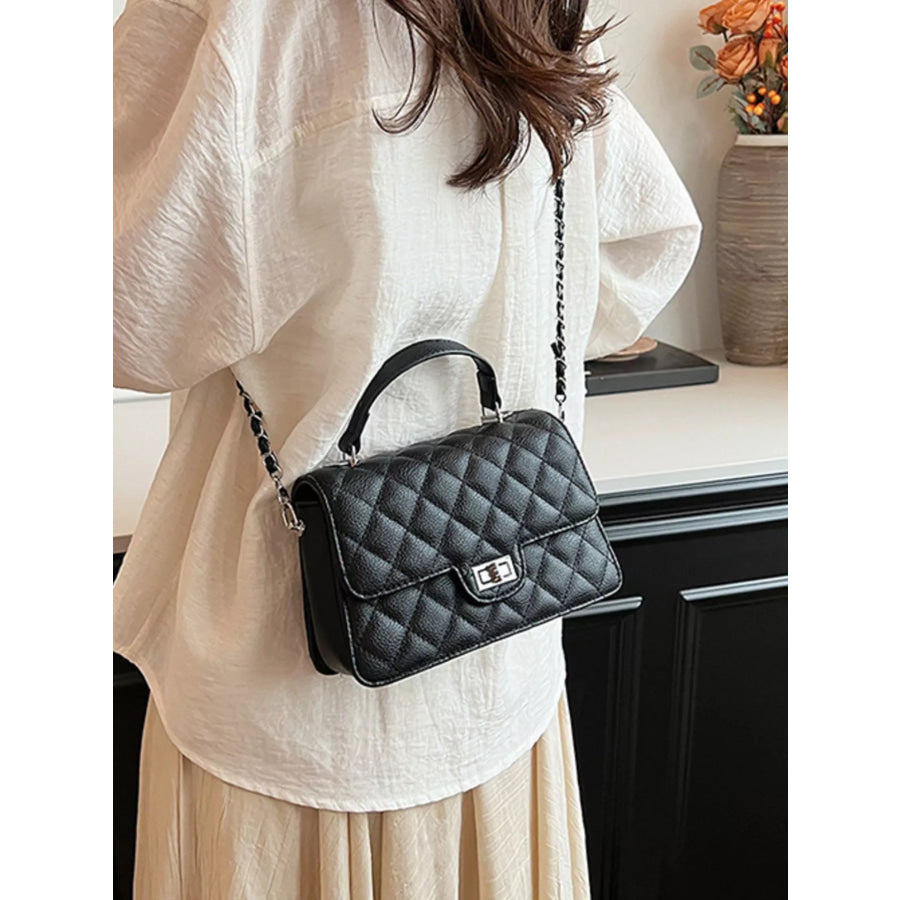 Quilted Chain Strap Crossbody Bag Black / onesize Apparel and Accessories