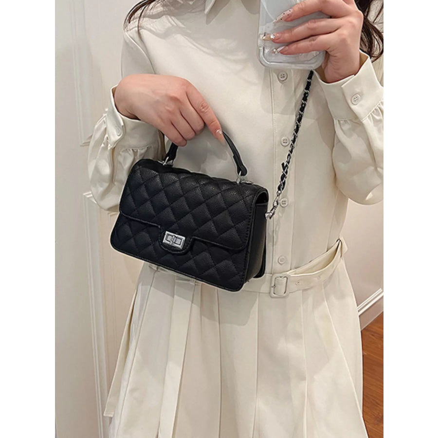 Quilted Chain Strap Crossbody Bag Black / onesize Apparel and Accessories