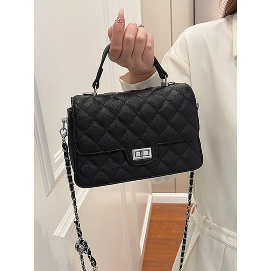 Quilted Chain Strap Crossbody Bag Black / onesize Apparel and Accessories