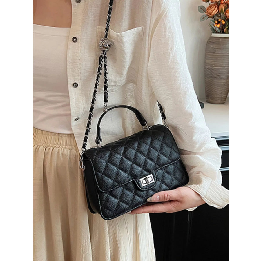 Quilted Chain Strap Crossbody Bag Black / onesize Apparel and Accessories