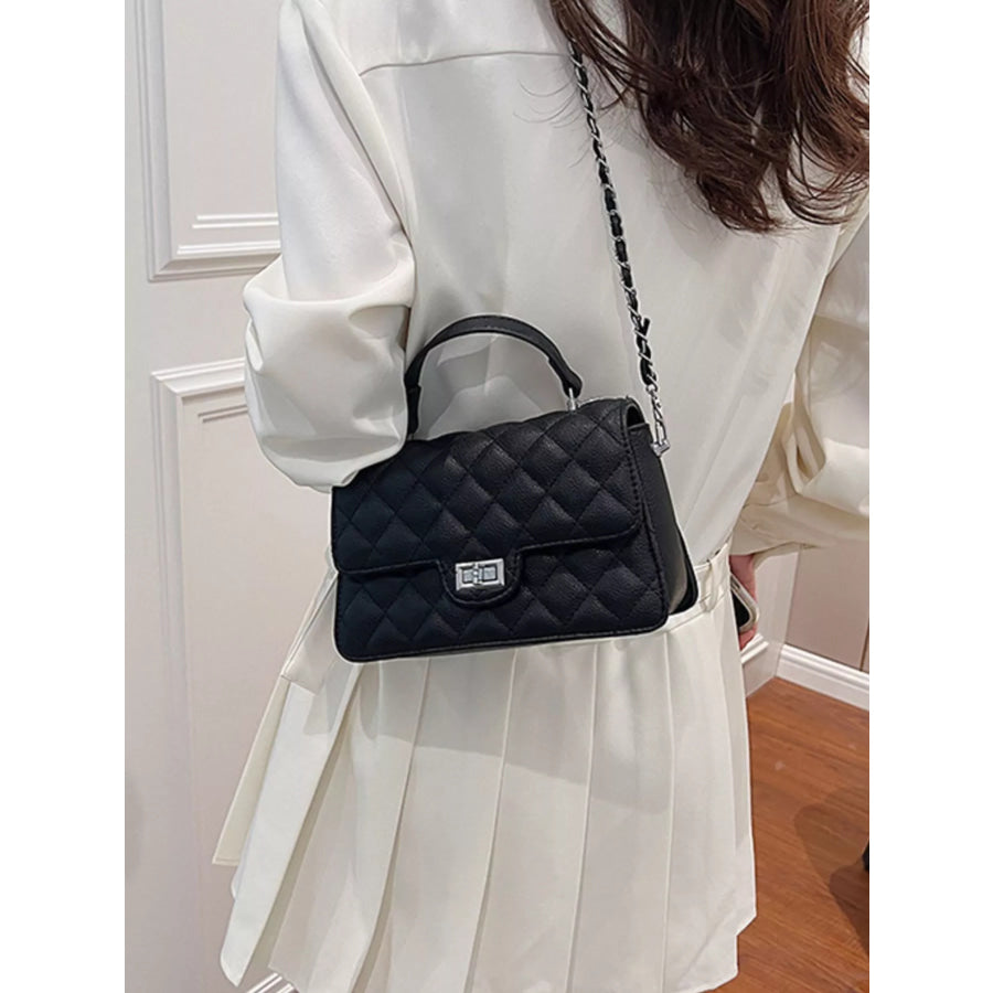 Quilted Chain Strap Crossbody Bag Black / onesize Apparel and Accessories