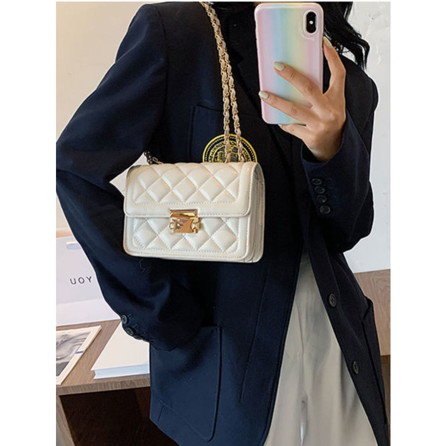 Quilted Chain Strap Crossbody Bag Ivory / ONESIZE Apparel and Accessories