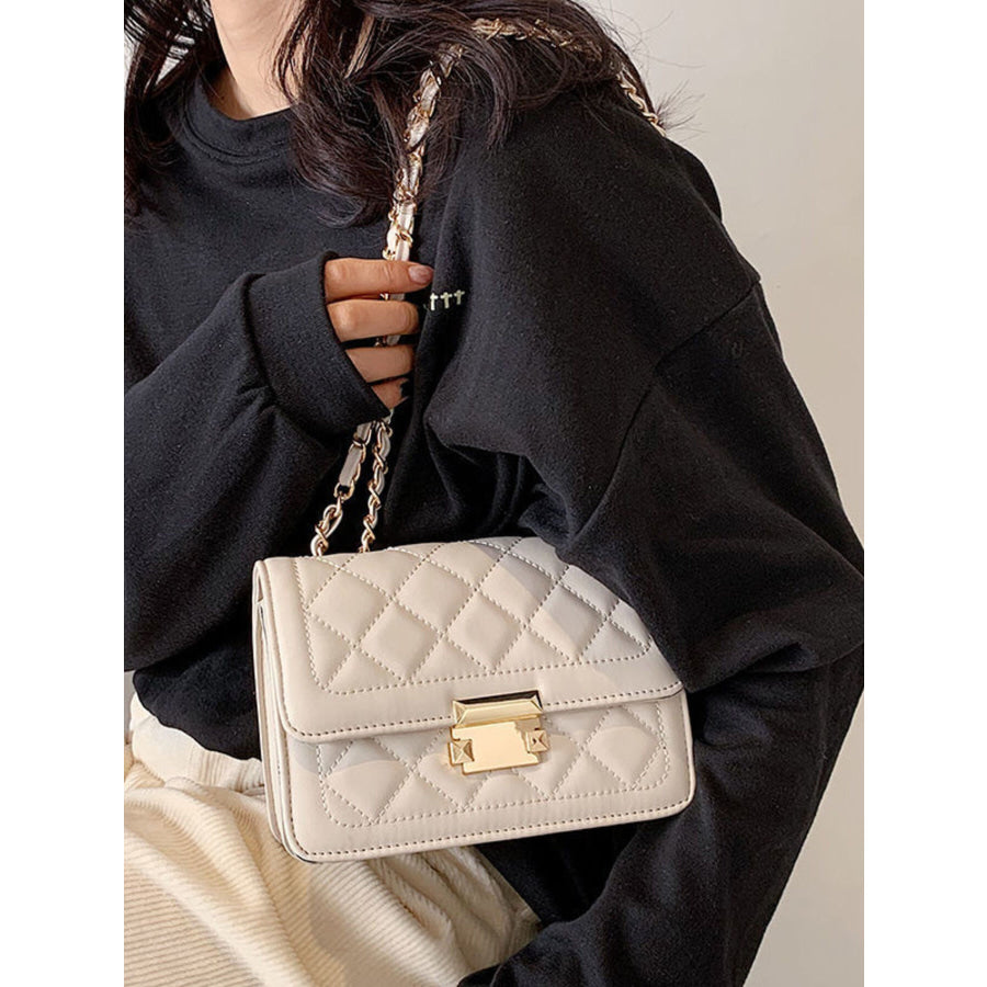 Quilted Chain Strap Crossbody Bag Ivory / ONESIZE Apparel and Accessories