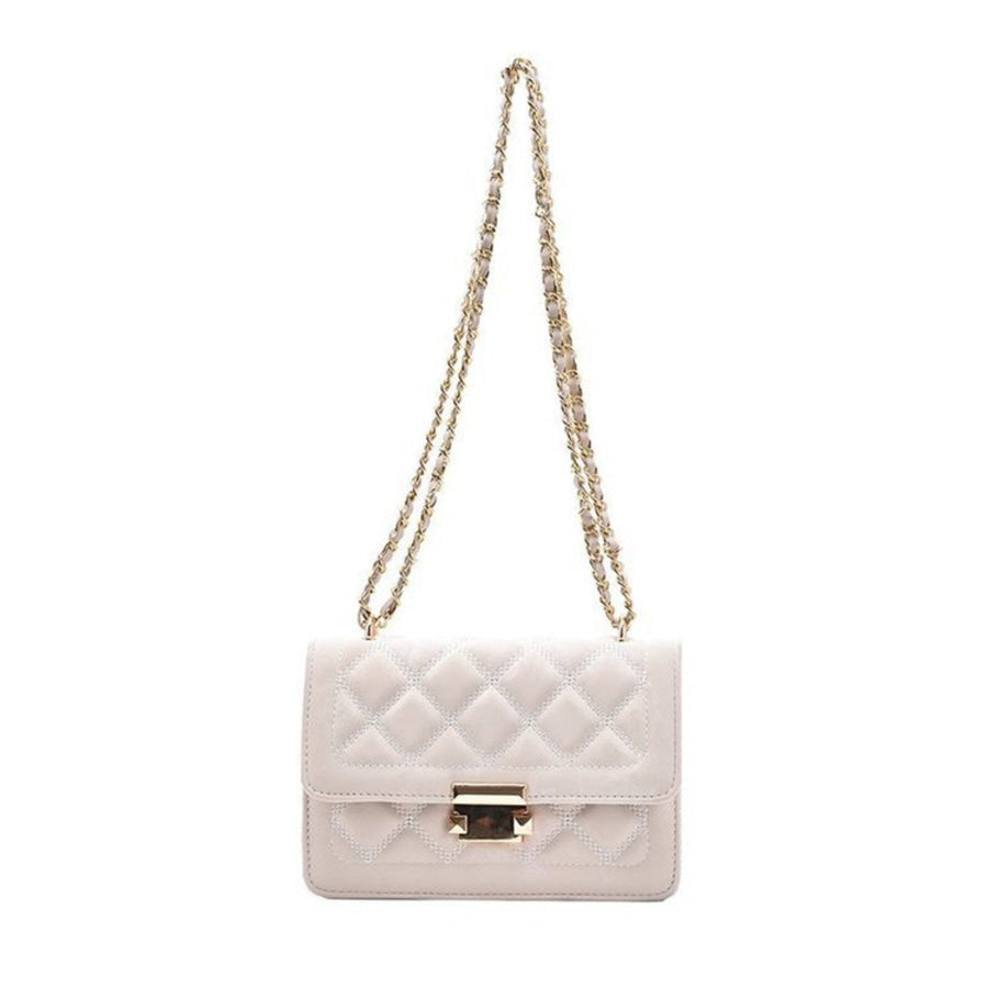 Quilted Chain Strap Crossbody Bag Ivory / ONESIZE Apparel and Accessories