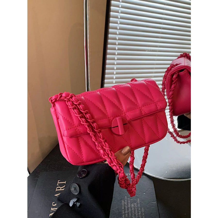 Quilted Chain Strap Crossbody Bag Pink / One Size Apparel and Accessories
