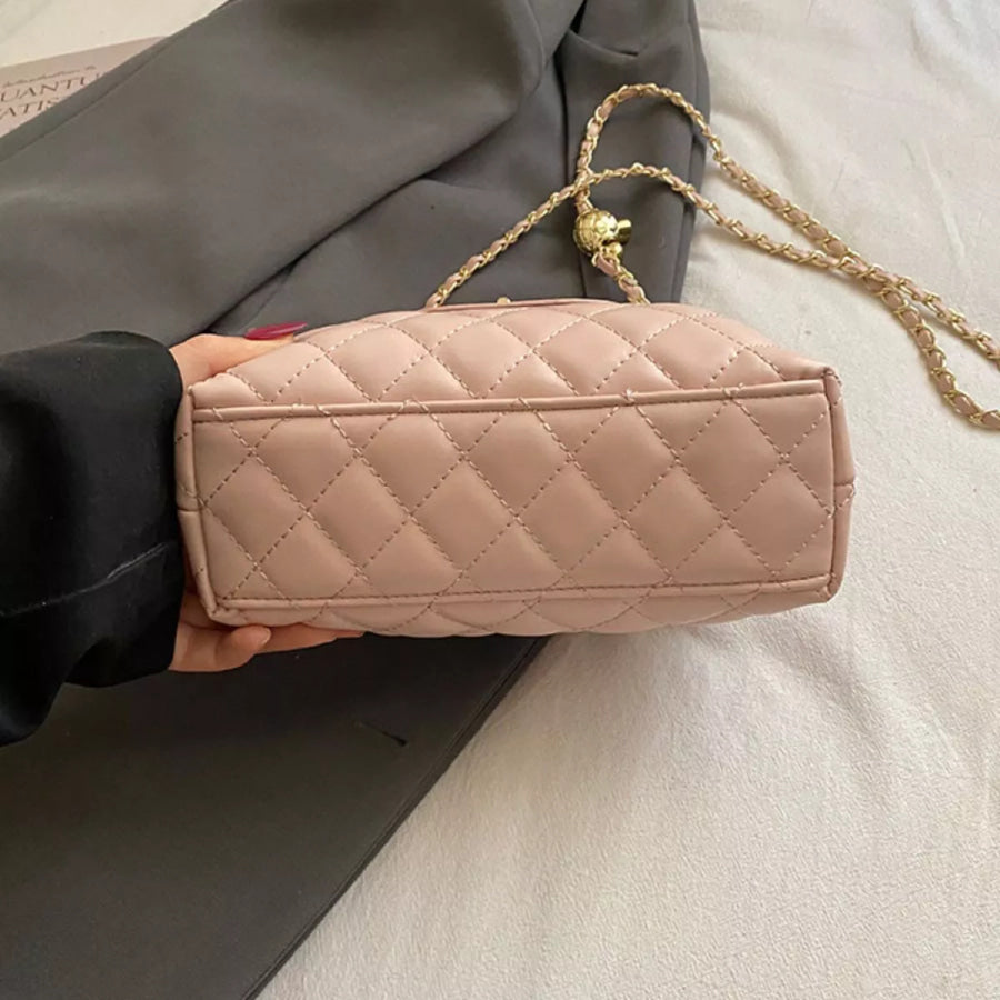Quilted Chain Strap Crossbody Bag Pink / One Size Apparel and Accessories