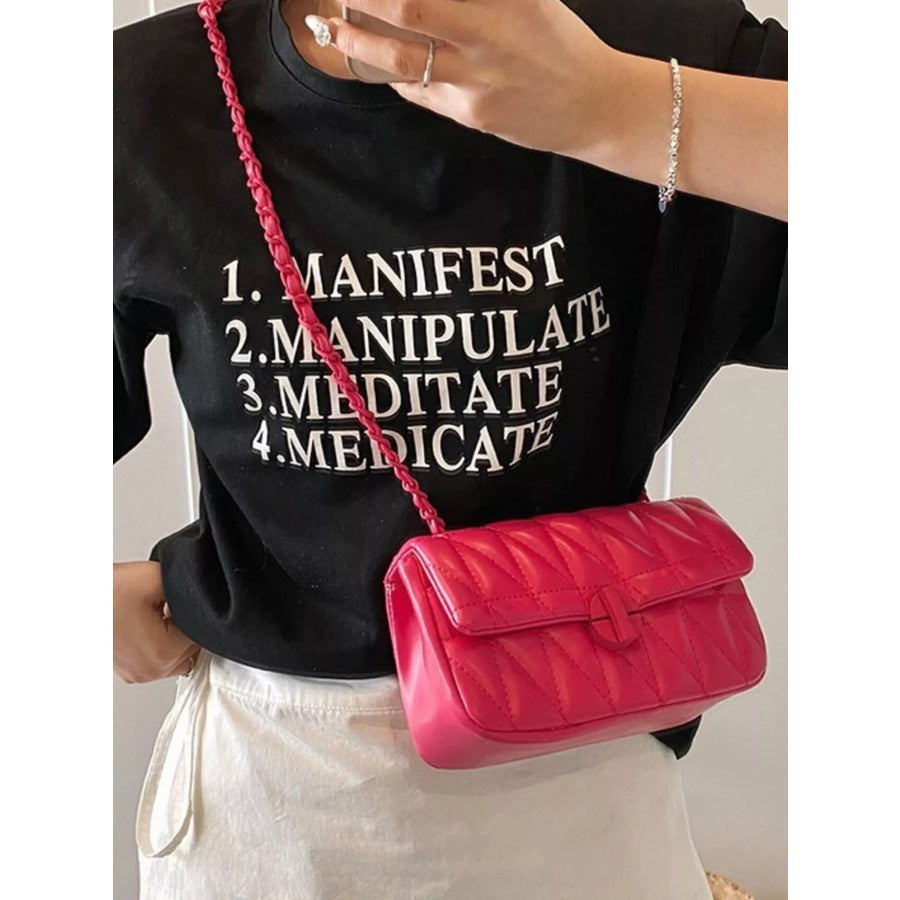 Quilted Chain Strap Crossbody Bag Pink / One Size Apparel and Accessories