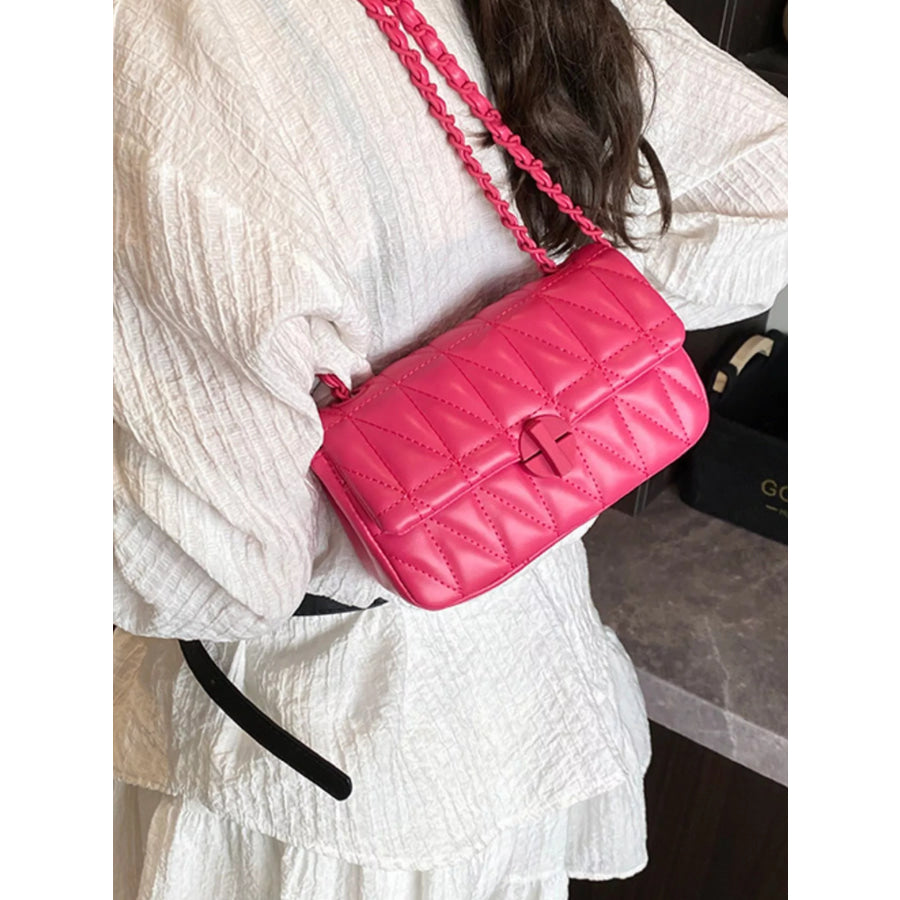 Quilted Chain Strap Crossbody Bag Pink / One Size Apparel and Accessories