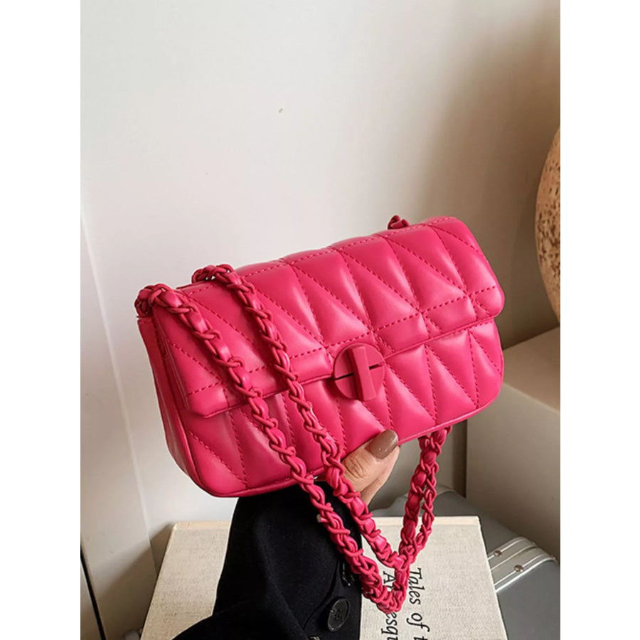Quilted Chain Strap Crossbody Bag Pink / One Size Apparel and Accessories
