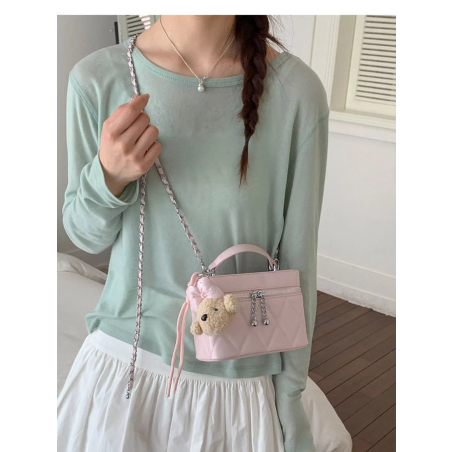 Quilted Chain Strap Crossbody Bag Pink / One Size Apparel and Accessories
