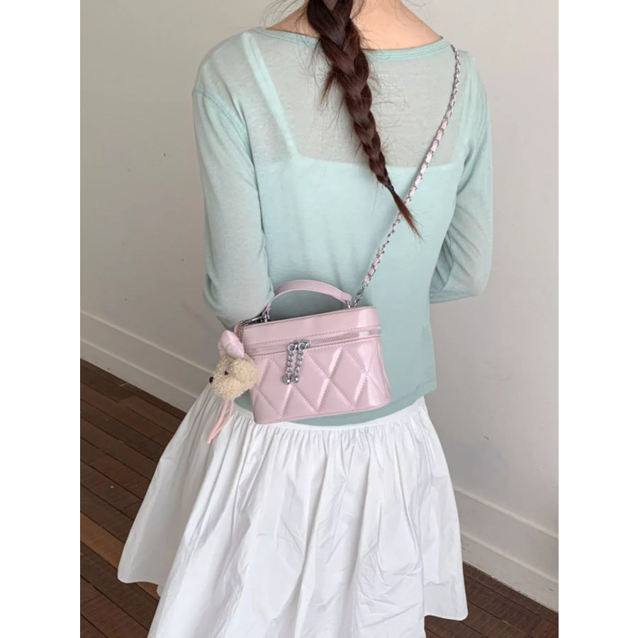 Quilted Chain Strap Crossbody Bag Pink / One Size Apparel and Accessories