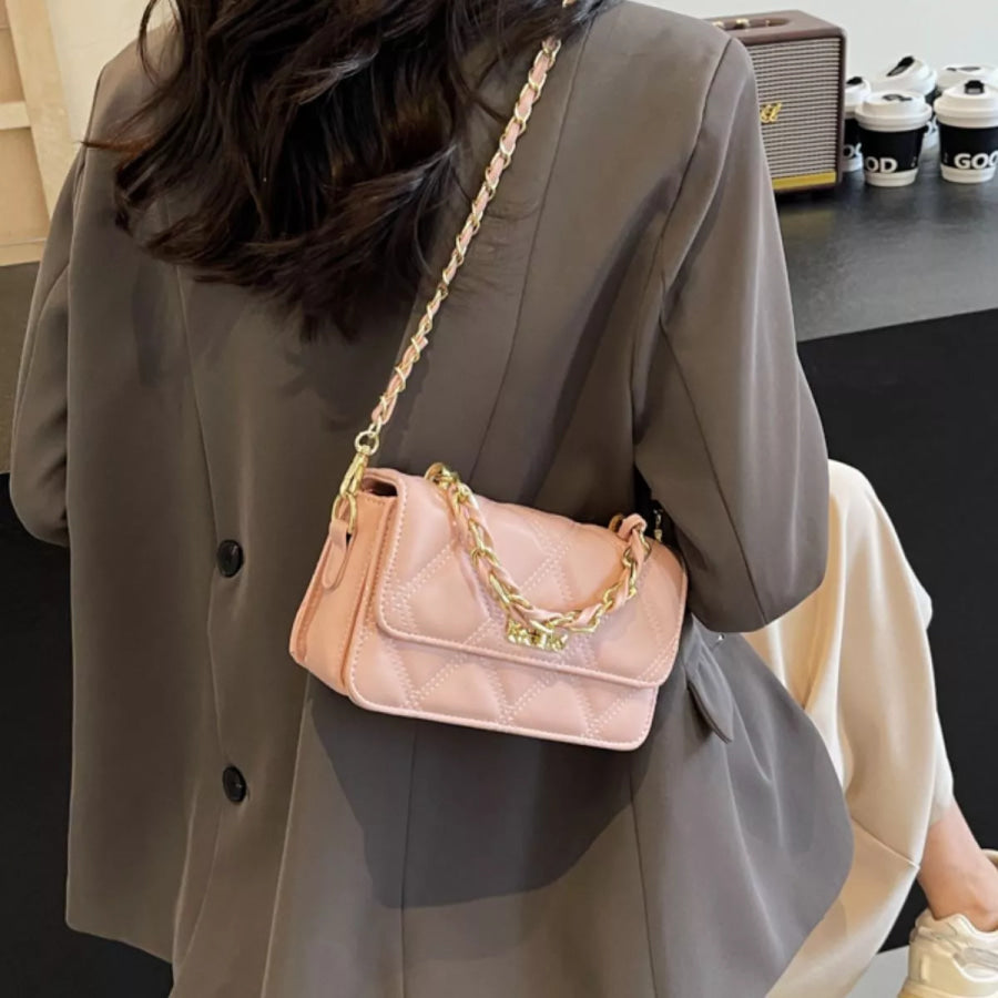 Quilted Chain Strap Crossbody Bag Pink / onesize Apparel and Accessories