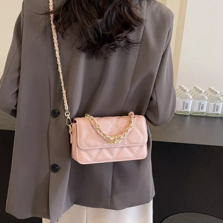 Quilted Chain Strap Crossbody Bag Pink / onesize Apparel and Accessories