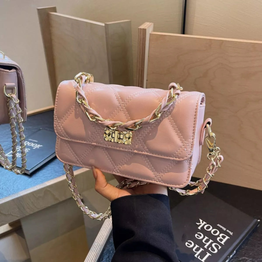 Quilted Chain Strap Crossbody Bag Pink / onesize Apparel and Accessories