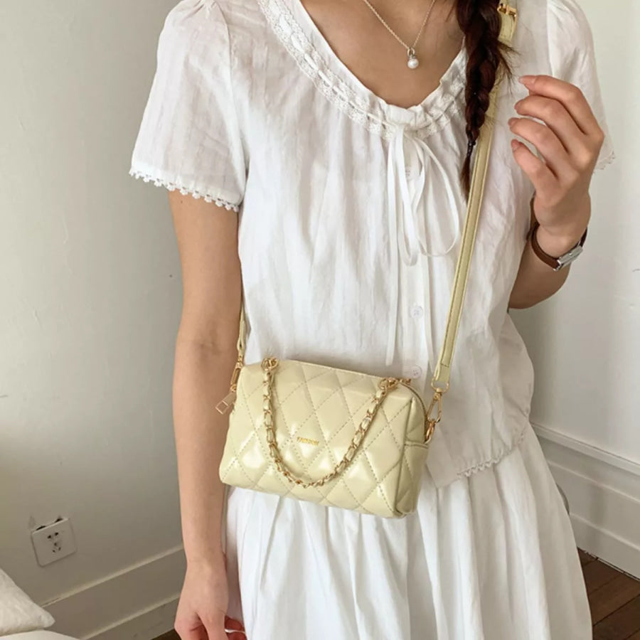 Quilted Chain Strap Crossbody Bag Yellow / One Size Apparel and Accessories