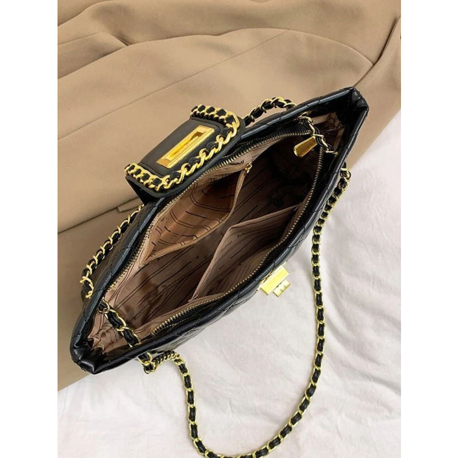 Quilted Chain Strap Shoulder Bag Black / One Size Apparel and Accessories