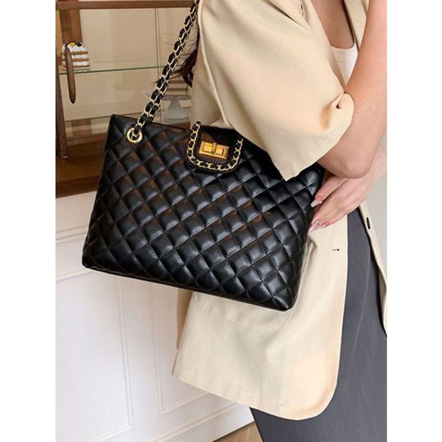 Quilted Chain Strap Shoulder Bag Black / One Size Apparel and Accessories