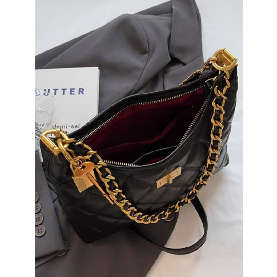 Quilted Chain Strap Shoulder Bag Black / ONESIZE Apparel and Accessories