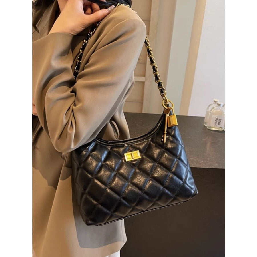 Quilted Chain Strap Shoulder Bag Black / ONESIZE Apparel and Accessories