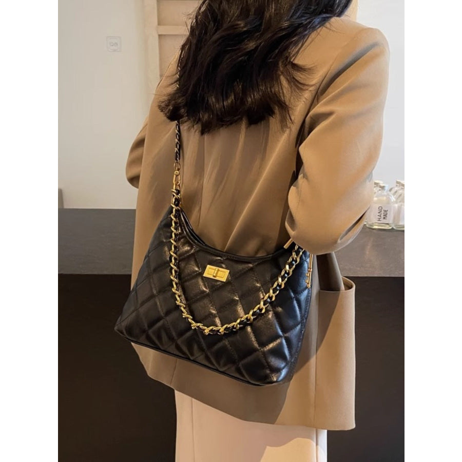 Quilted Chain Strap Shoulder Bag Black / ONESIZE Apparel and Accessories