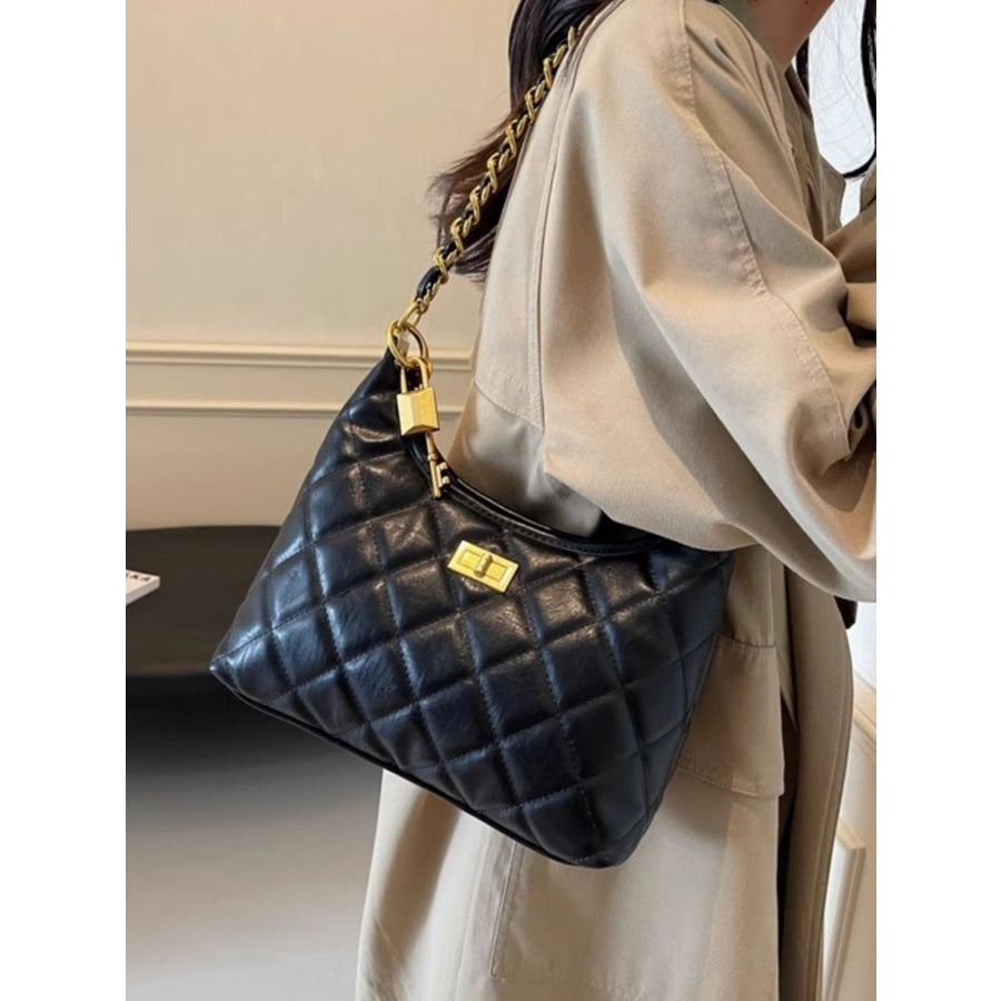 Quilted Chain Strap Shoulder Bag Black / ONESIZE Apparel and Accessories