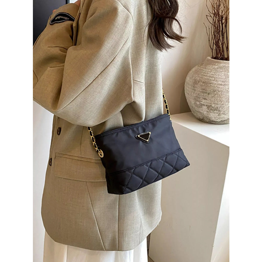 Quilted Crossbody Bag with Chain Strap Black / One Size Apparel and Accessories