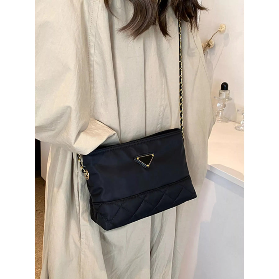 Quilted Crossbody Bag with Chain Strap Black / One Size Apparel and Accessories