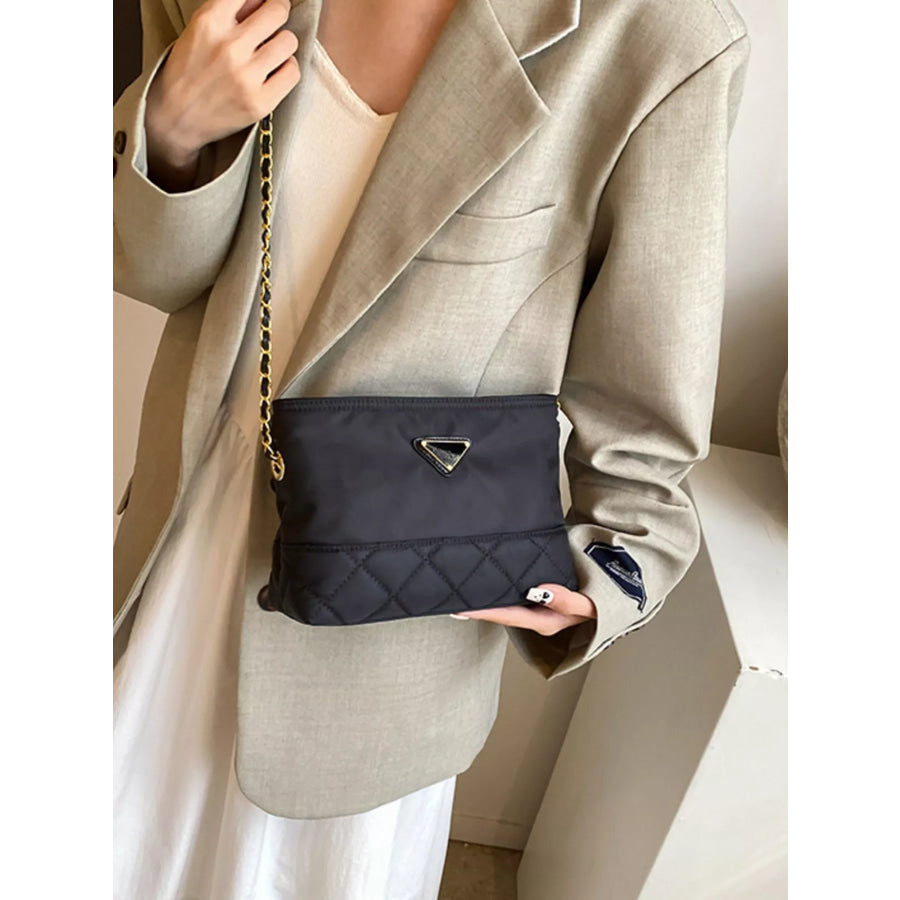 Quilted Crossbody Bag with Chain Strap Black / One Size Apparel and Accessories