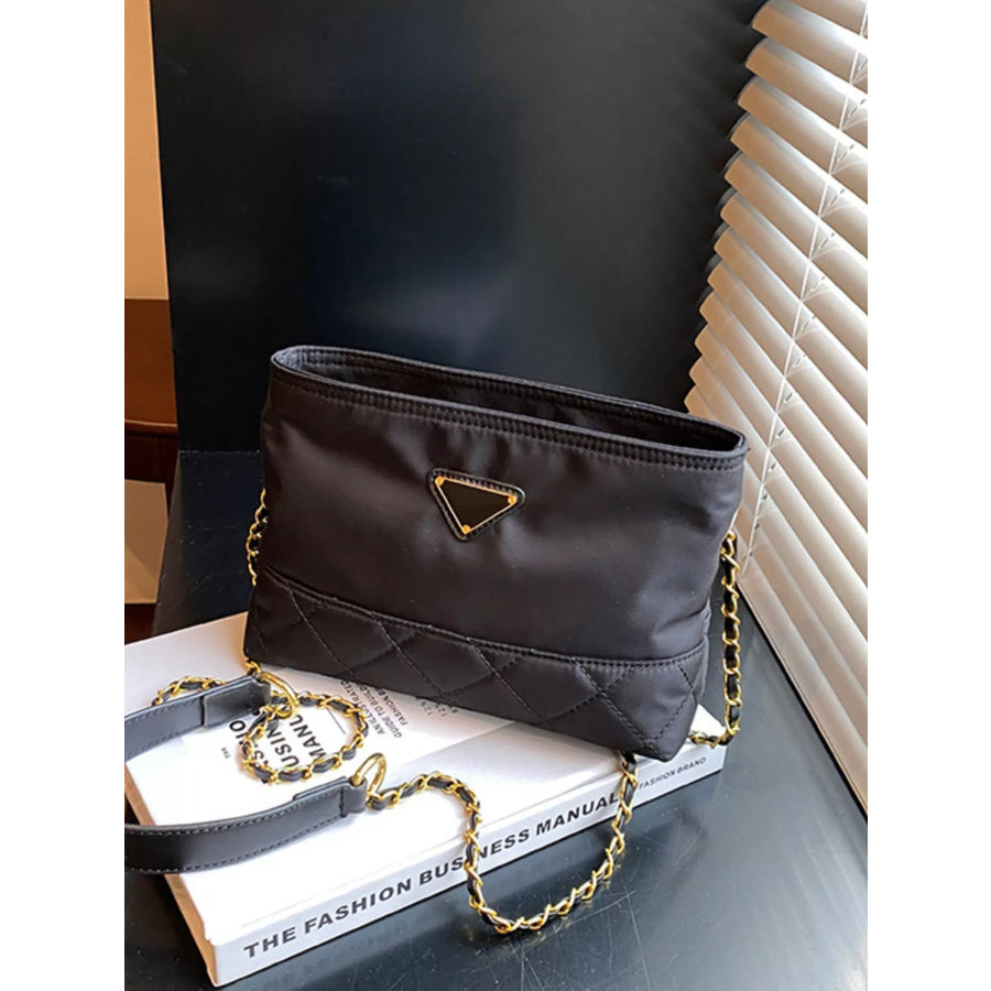 Quilted Crossbody Bag with Chain Strap Black / One Size Apparel and Accessories