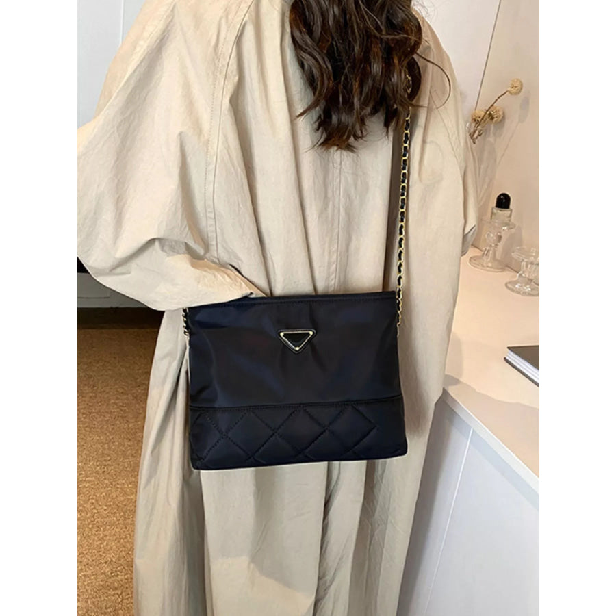 Quilted Crossbody Bag with Chain Strap Black / One Size Apparel and Accessories