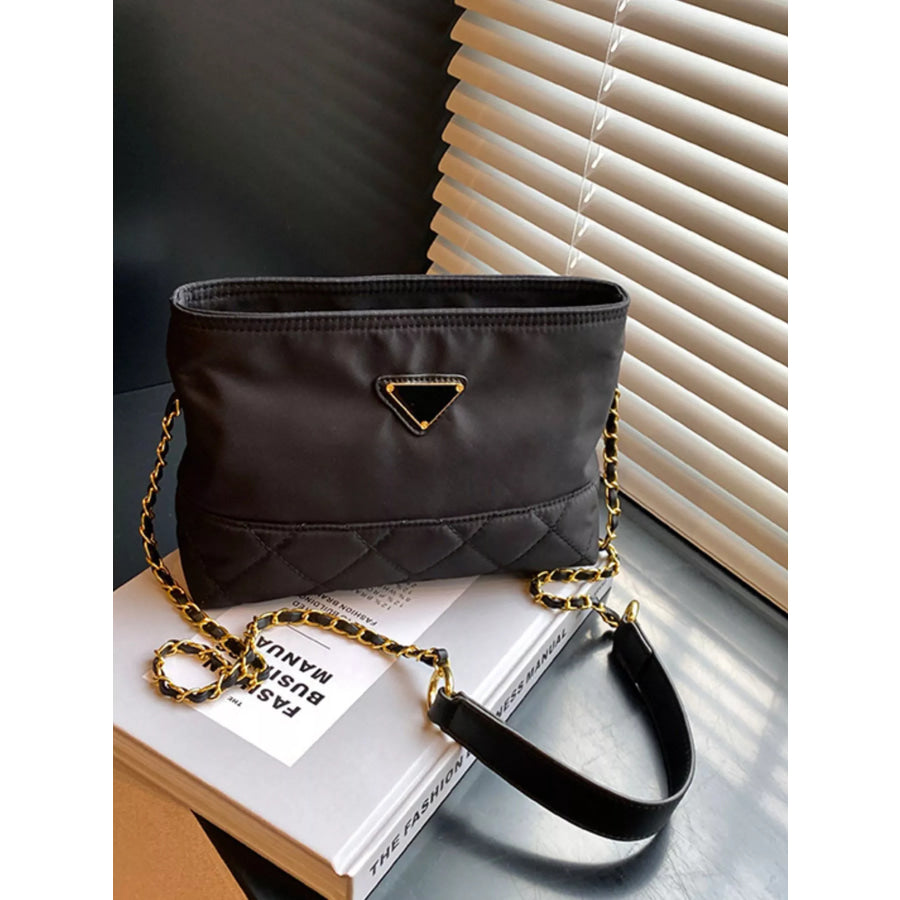 Quilted Crossbody Bag with Chain Strap Black / One Size Apparel and Accessories